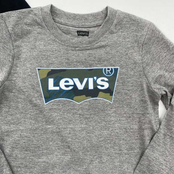 Levi's Boys Long Sleeve T-Shirts 2-Pack Crew Neck Tees Gray/Black Logo sz M/7-8 - Picture 2 of 3